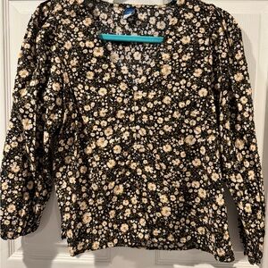 Old Navy Black and Cream Floral Blouse
